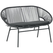 2-Seater Acapulco Garden Chair with Armrests Cushions and Steel Frame Load 260 kg for Balcony Terrace Patio 132x72x83 cm Black