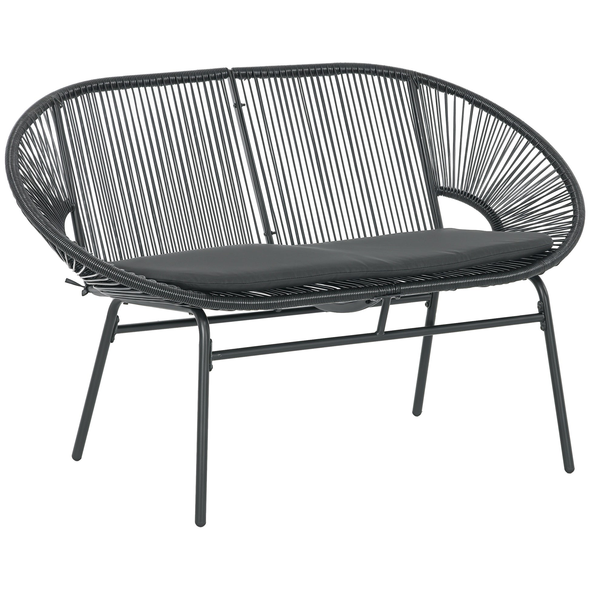 2-Seater Acapulco Garden Chair with Armrests Cushions and Steel Frame Load 260 kg for Balcony Terrace Patio 132x72x83 cm Black