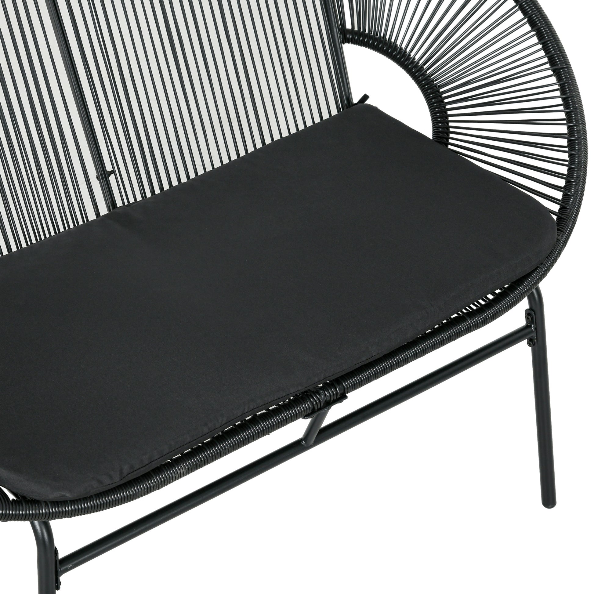 2-Seater Acapulco Garden Chair with Armrests Cushions and Steel Frame Load 260 kg for Balcony Terrace Patio 132x72x83 cm Black