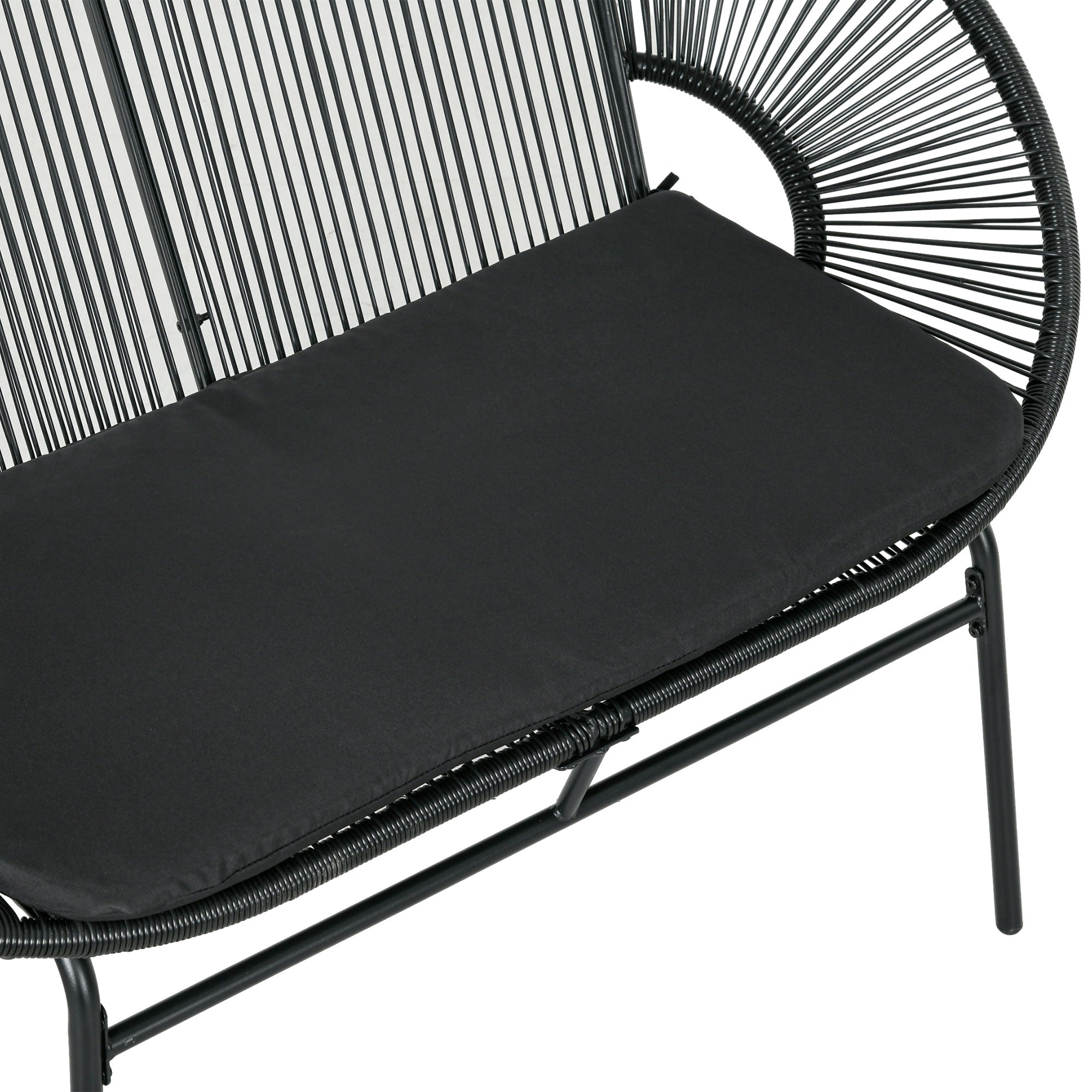 2-Seater Acapulco Garden Chair with Armrests Cushions and Steel Frame Load 260 kg for Balcony Terrace Patio 132x72x83 cm Black