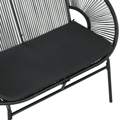 2-Seater Acapulco Garden Chair with Armrests Cushions and Steel Frame Load 260 kg for Balcony Terrace Patio 132x72x83 cm Black