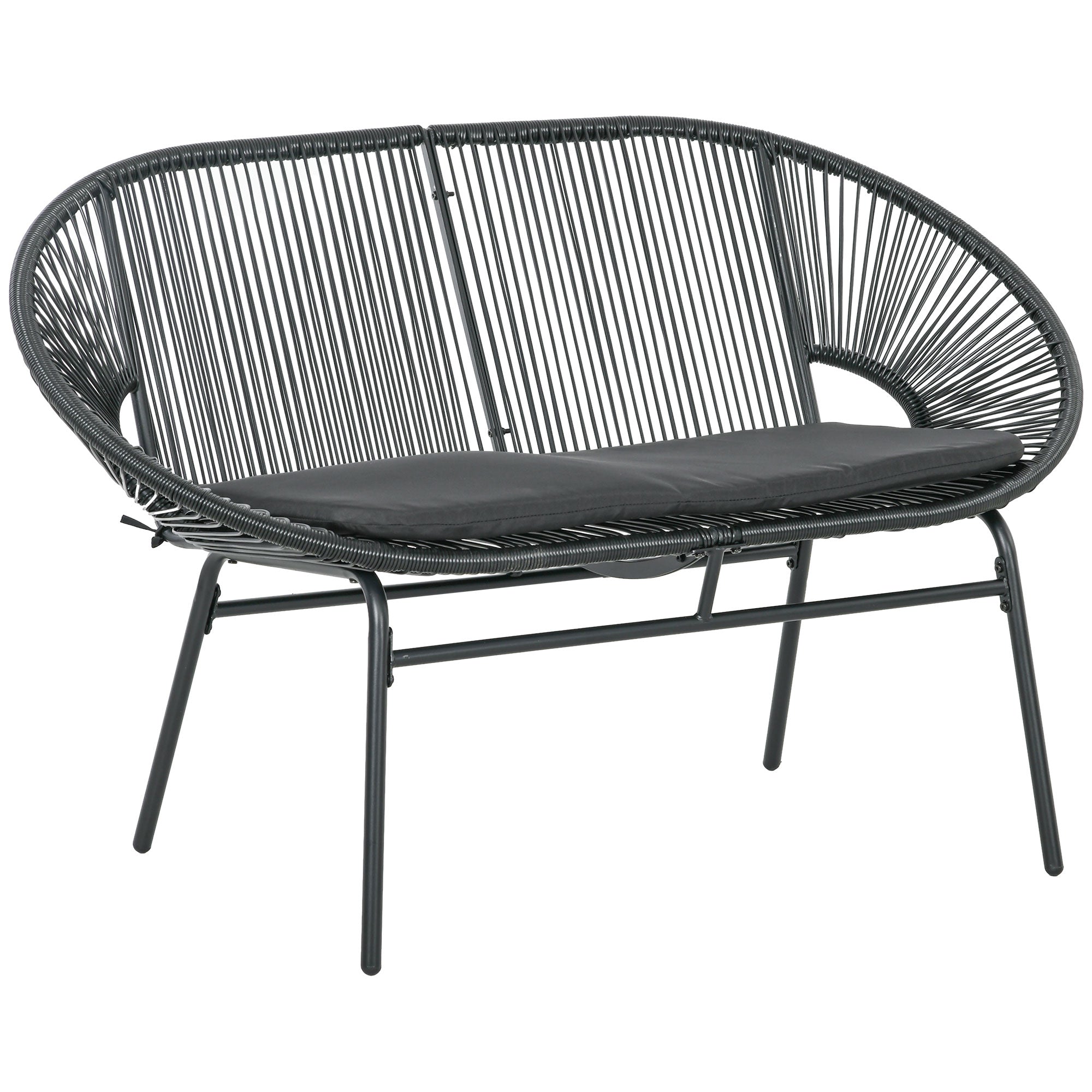 2-Seater Acapulco Garden Chair with Armrests Cushions and Steel Frame Load 260 kg for Balcony Terrace Patio 132x72x83 cm Black