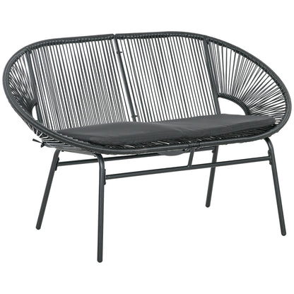 2-Seater Acapulco Garden Chair with Armrests Cushions and Steel Frame Load 260 kg for Balcony Terrace Patio 132x72x83 cm Black