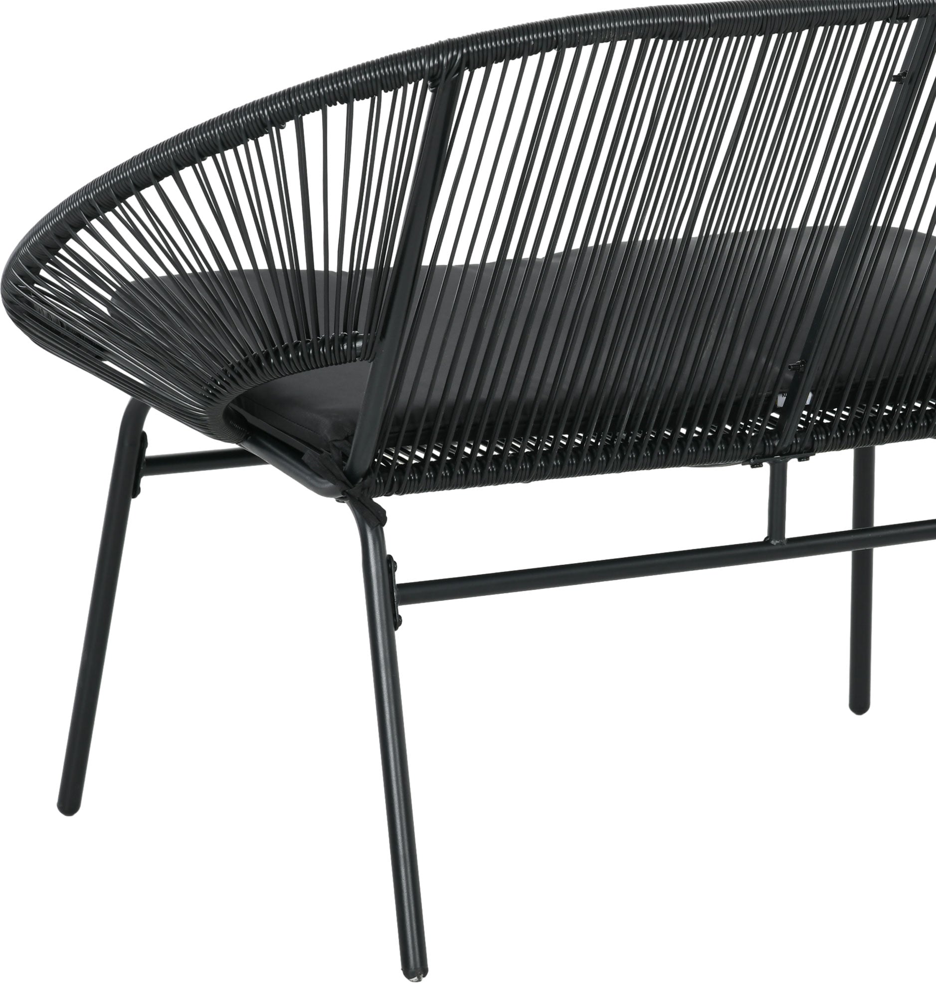 2-Seater Acapulco Garden Chair with Armrests Cushions and Steel Frame Load 260 kg for Balcony Terrace Patio 132x72x83 cm Black