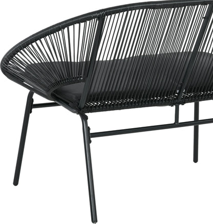 2-Seater Acapulco Garden Chair with Armrests Cushions and Steel Frame Load 260 kg for Balcony Terrace Patio 132x72x83 cm Black