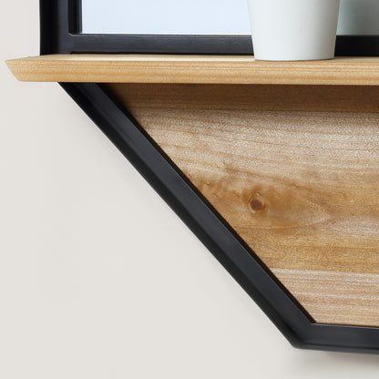 Decorative Wall Mirror 61x61 cm Octagonal Mirror with Storage Shelf for Living Room Bedroom Entryway Black