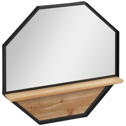 Decorative Wall Mirror 61x61 cm Octagonal Mirror with Storage Shelf for Living Room Bedroom Entryway Black