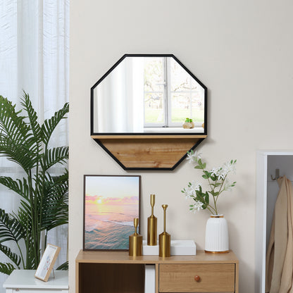 Decorative Wall Mirror 61x61 cm Octagonal Mirror with Storage Shelf for Living Room Bedroom Entryway Black