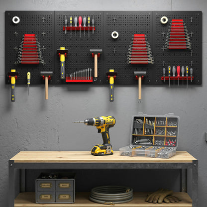 Wall-Mounted Pegboard Storage System, 4 x 23.6 x 15.7 in Panels, 38-Piece Garage Tool Organizer, Black/Red