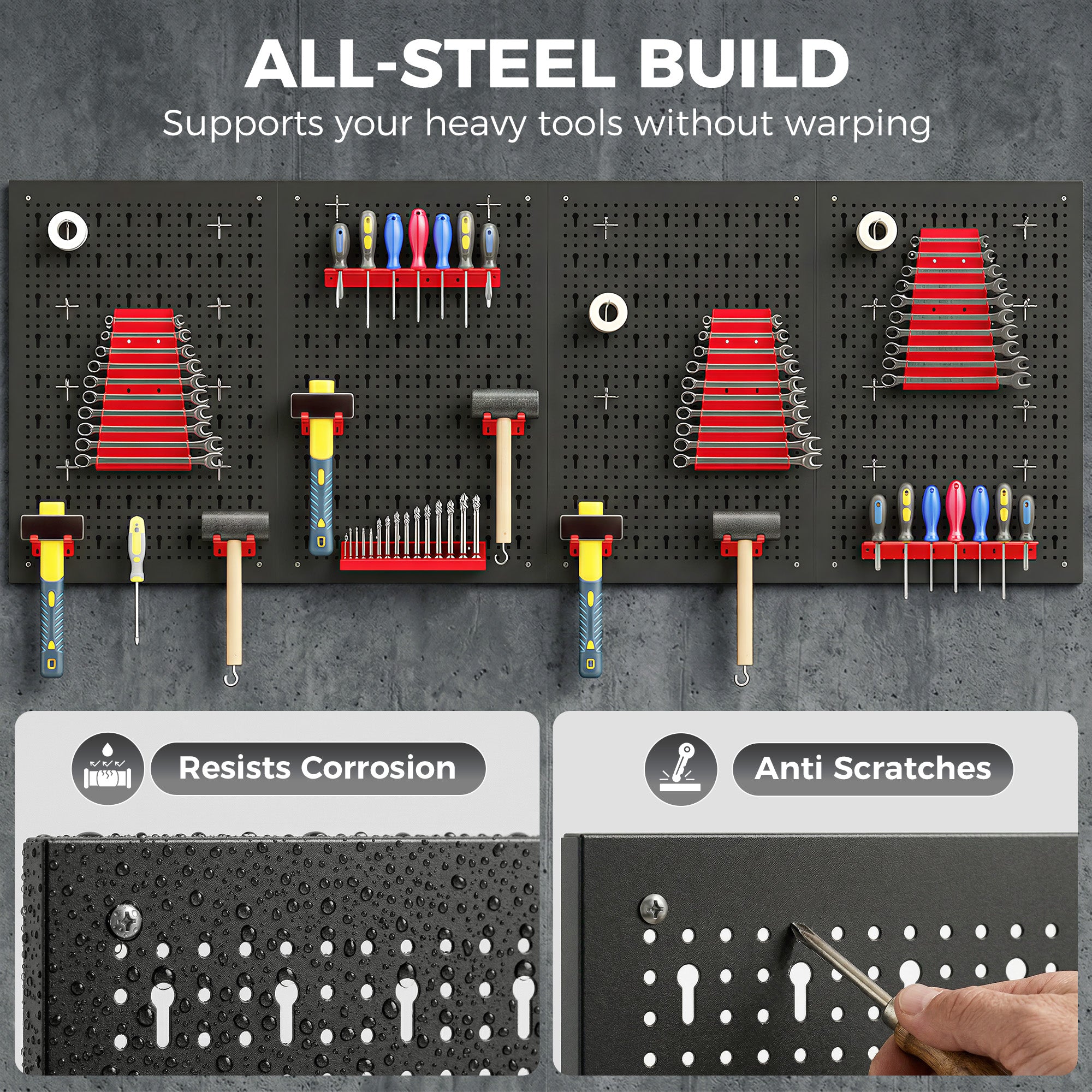 Wall-Mounted Pegboard Storage System, 4 x 23.6 x 15.7 in Panels, 38-Piece Garage Tool Organizer, Black/Red
