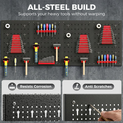Wall-Mounted Pegboard Storage System, 4 x 23.6 x 15.7 in Panels, 38-Piece Garage Tool Organizer, Black/Red