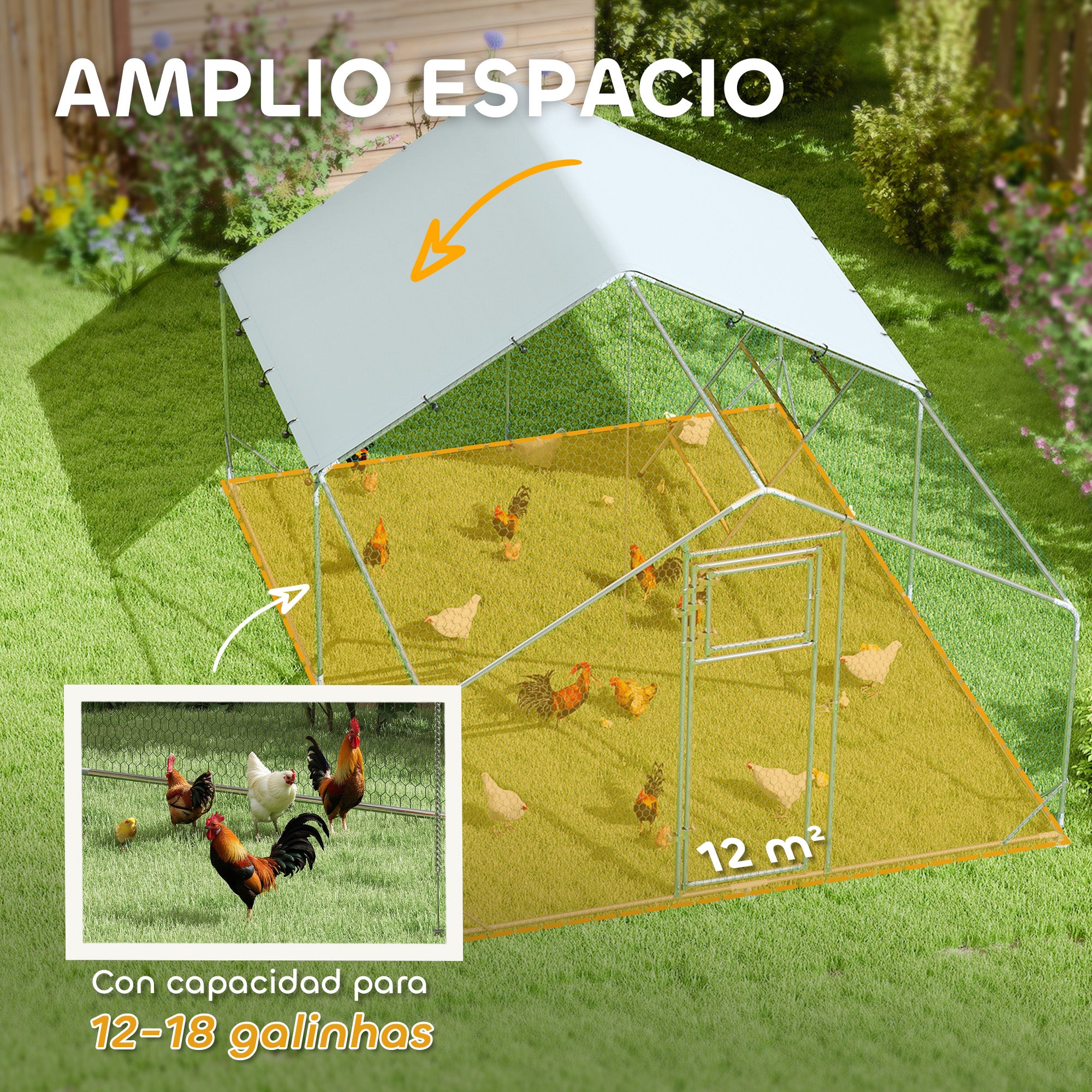 Outdoor Chicken Coop 3x4x1.95 m Galvanized Steel Chicken Coop with Hanging Skewer Feeder Multifunctional Perch UV and Waterproof Cover for Rabbits Ducks Geese Silver