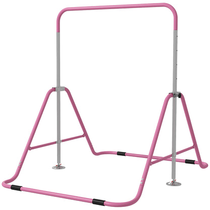 Folding Pull-Up Bar for Kids 3-8 Years, Gymnastics Bar with 5 Adjustable Heights and Steel Structure, 154x106.2x88.5-128.5cm, Pink