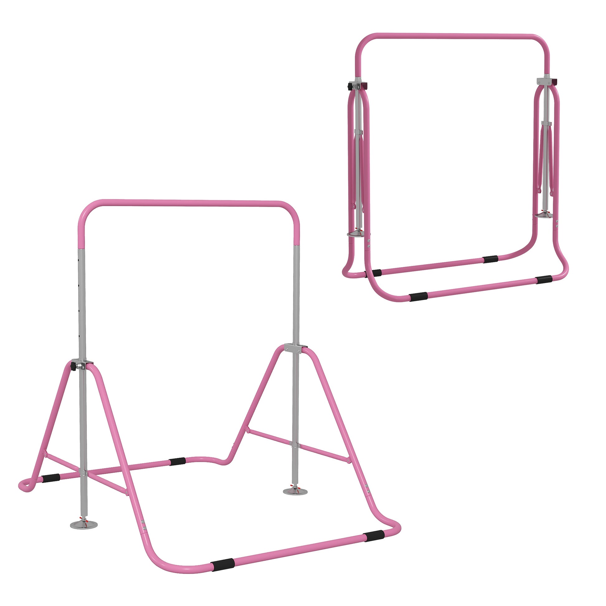 Folding Pull-Up Bar for Kids 3-8 Years, Gymnastics Bar with 5 Adjustable Heights and Steel Structure, 154x106.2x88.5-128.5cm, Pink