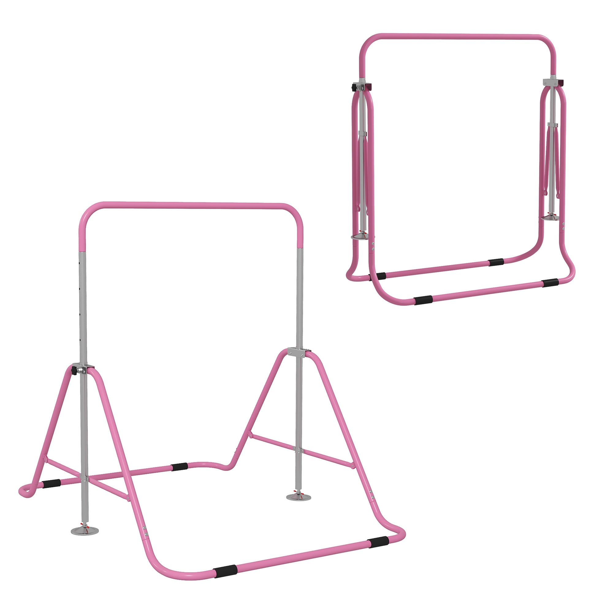 Folding Pull-Up Bar for Kids 3-8 Years, Gymnastics Bar with 5 Adjustable Heights and Steel Structure, 154x106.2x88.5-128.5cm, Pink