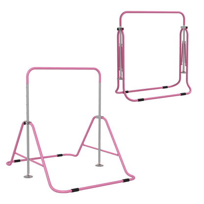 Folding Pull-Up Bar for Kids 3-8 Years, Gymnastics Bar with 5 Adjustable Heights and Steel Structure, 154x106.2x88.5-128.5cm, Pink