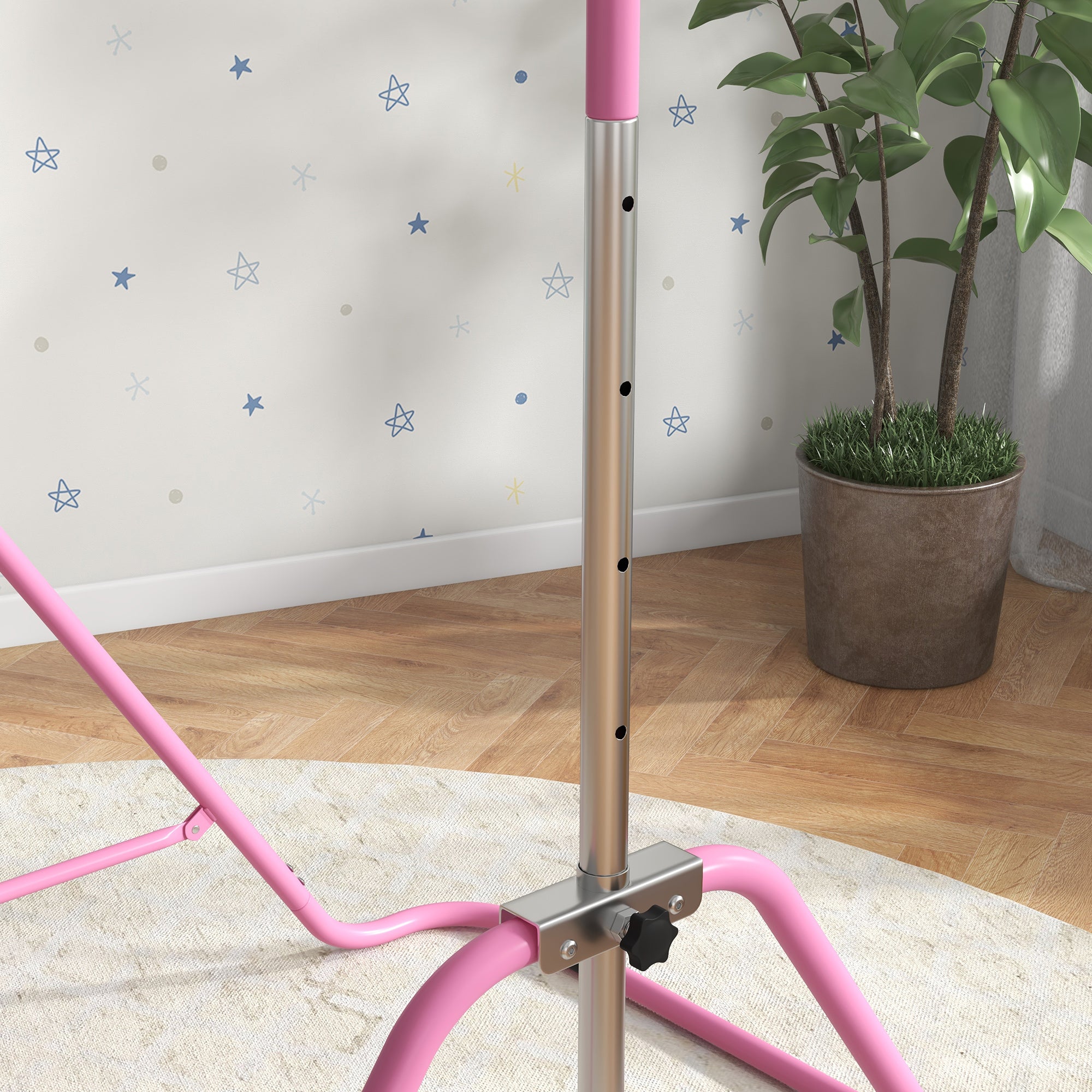 Folding Pull-Up Bar for Kids 3-8 Years, Gymnastics Bar with 5 Adjustable Heights and Steel Structure, 154x106.2x88.5-128.5cm, Pink