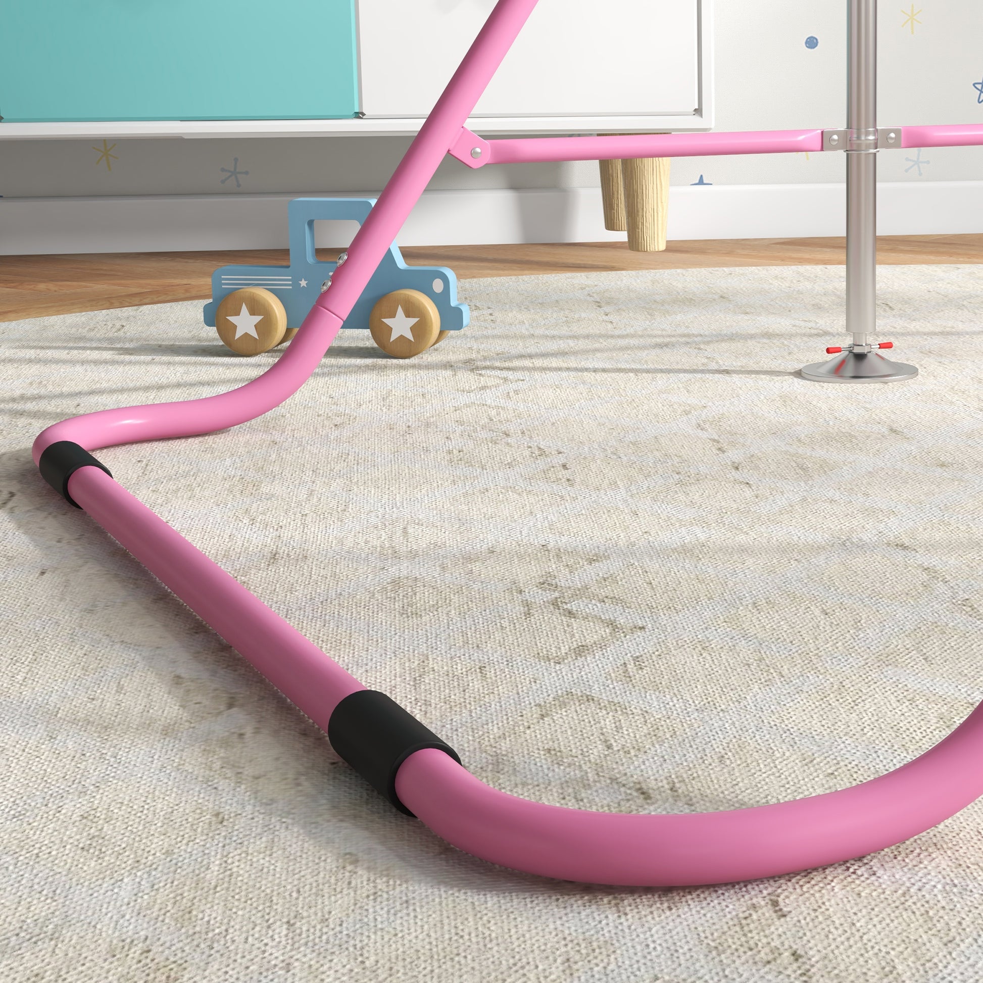 Folding Pull-Up Bar for Kids 3-8 Years, Gymnastics Bar with 5 Adjustable Heights and Steel Structure, 154x106.2x88.5-128.5cm, Pink
