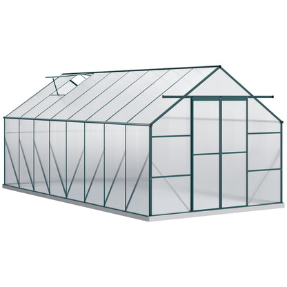 Polycarbonate Garden Greenhouse 244x500x216cm, with Openable Window and Sliding Door, Aluminum Frame, Green