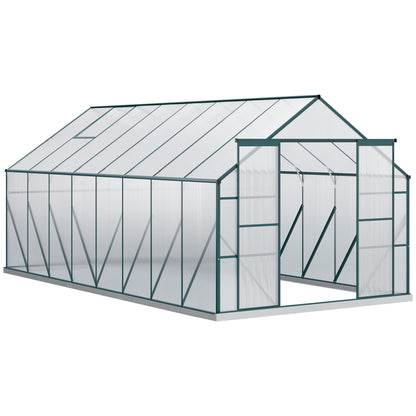 Polycarbonate Garden Greenhouse 244x500x216cm, with Openable Window and Sliding Door, Aluminum Frame, Green