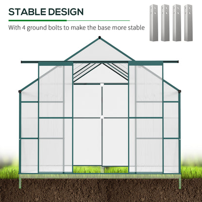 Polycarbonate Garden Greenhouse 244x500x216cm, with Openable Window and Sliding Door, Aluminum Frame, Green