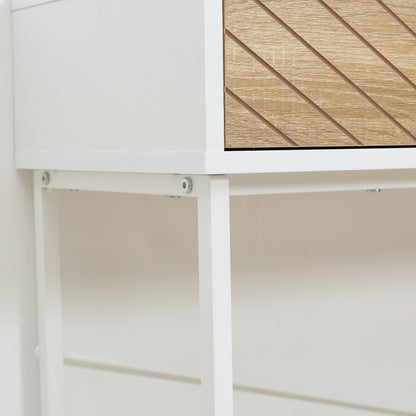 Narrow Console Table Entryway Table with 2 Drawers Carved Line Design Modern Style for Hallway Entryway Living Room Bedroom 100x30x75 cm White and Oak