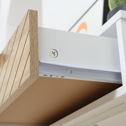 Narrow Console Table Entryway Table with 2 Drawers Carved Line Design Modern Style for Hallway Entryway Living Room Bedroom 100x30x75 cm White and Oak