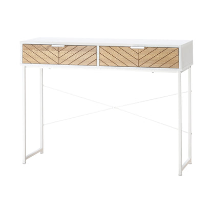 Narrow Console Table Entryway Table with 2 Drawers Carved Line Design Modern Style for Hallway Entryway Living Room Bedroom 100x30x75 cm White and Oak