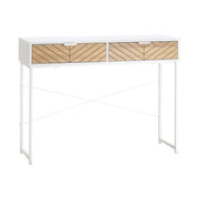 Narrow Console Table Entryway Table with 2 Drawers Carved Line Design Modern Style for Hallway Entryway Living Room Bedroom 100x30x75 cm White and Oak