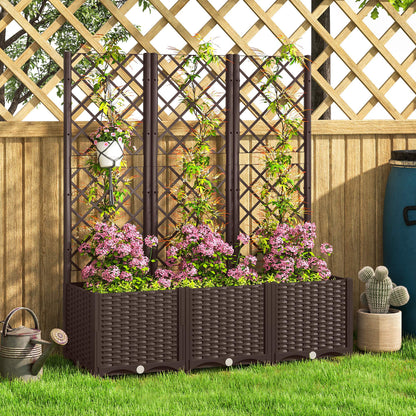 PP Garden Planter with Trellis Large Outdoor Planter with Drainage Holes Water Reservoirs for Climbing Plants Planter with Support for Garden Patio Terrace 120x40x135 cm Brown