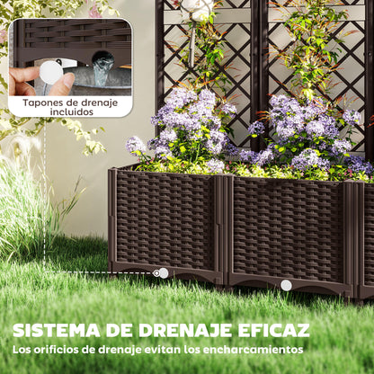 PP Garden Planter with Trellis Large Outdoor Planter with Drainage Holes Water Reservoirs for Climbing Plants Planter with Support for Garden Patio Terrace 120x40x135 cm Brown