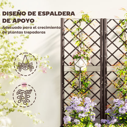 PP Garden Planter with Trellis Large Outdoor Planter with Drainage Holes Water Reservoirs for Climbing Plants Planter with Support for Garden Patio Terrace 120x40x135 cm Brown