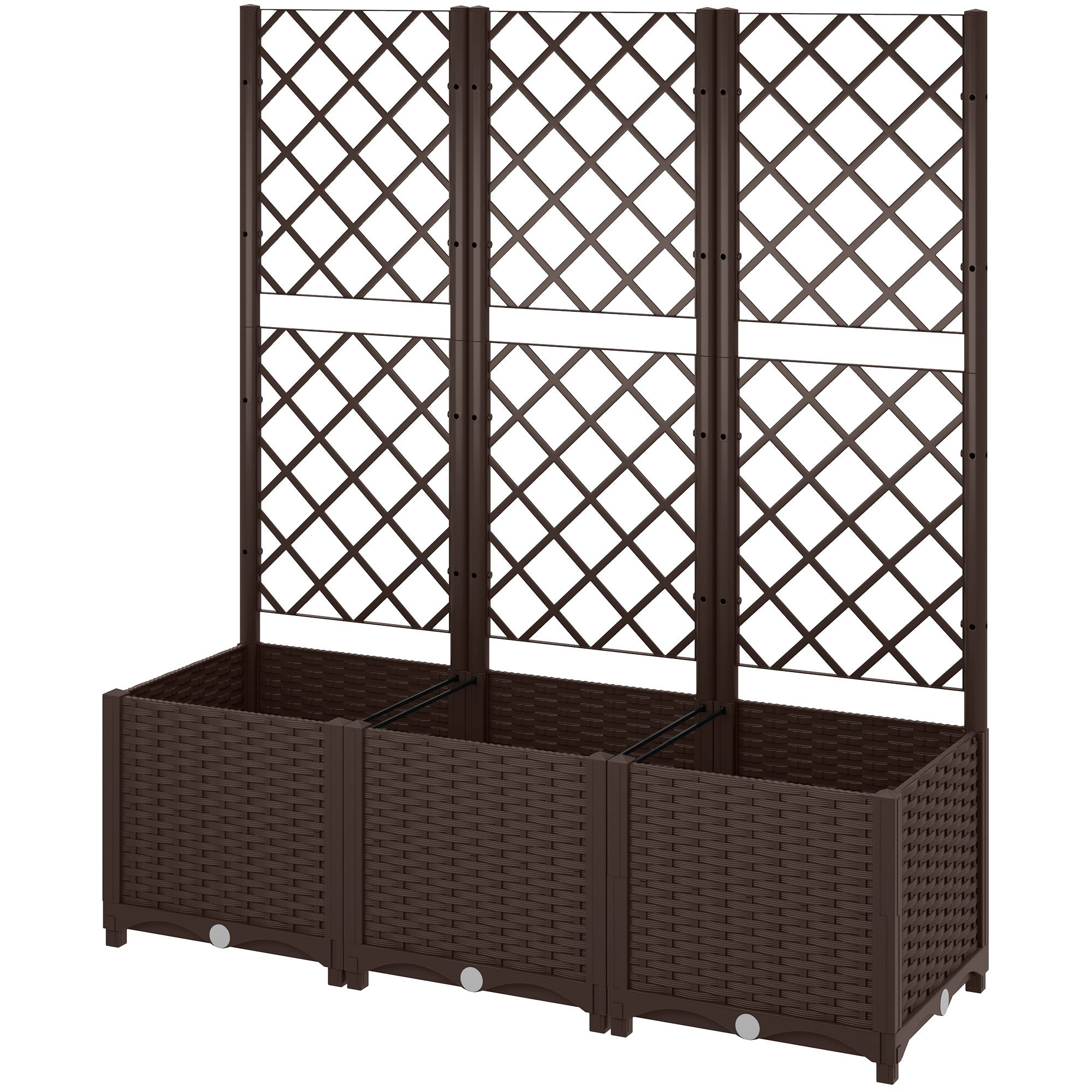 PP Garden Planter with Trellis Large Outdoor Planter with Drainage Holes Water Reservoirs for Climbing Plants Planter with Support for Garden Patio Terrace 120x40x135 cm Brown