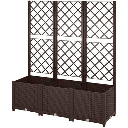 PP Garden Planter with Trellis Large Outdoor Planter with Drainage Holes Water Reservoirs for Climbing Plants Planter with Support for Garden Patio Terrace 120x40x135 cm Brown