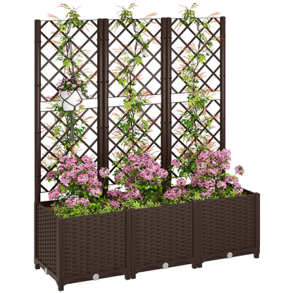 PP Garden Planter with Trellis Large Outdoor Planter with Drainage Holes Water Reservoirs for Climbing Plants Planter with Support for Garden Patio Terrace 120x40x135 cm Brown