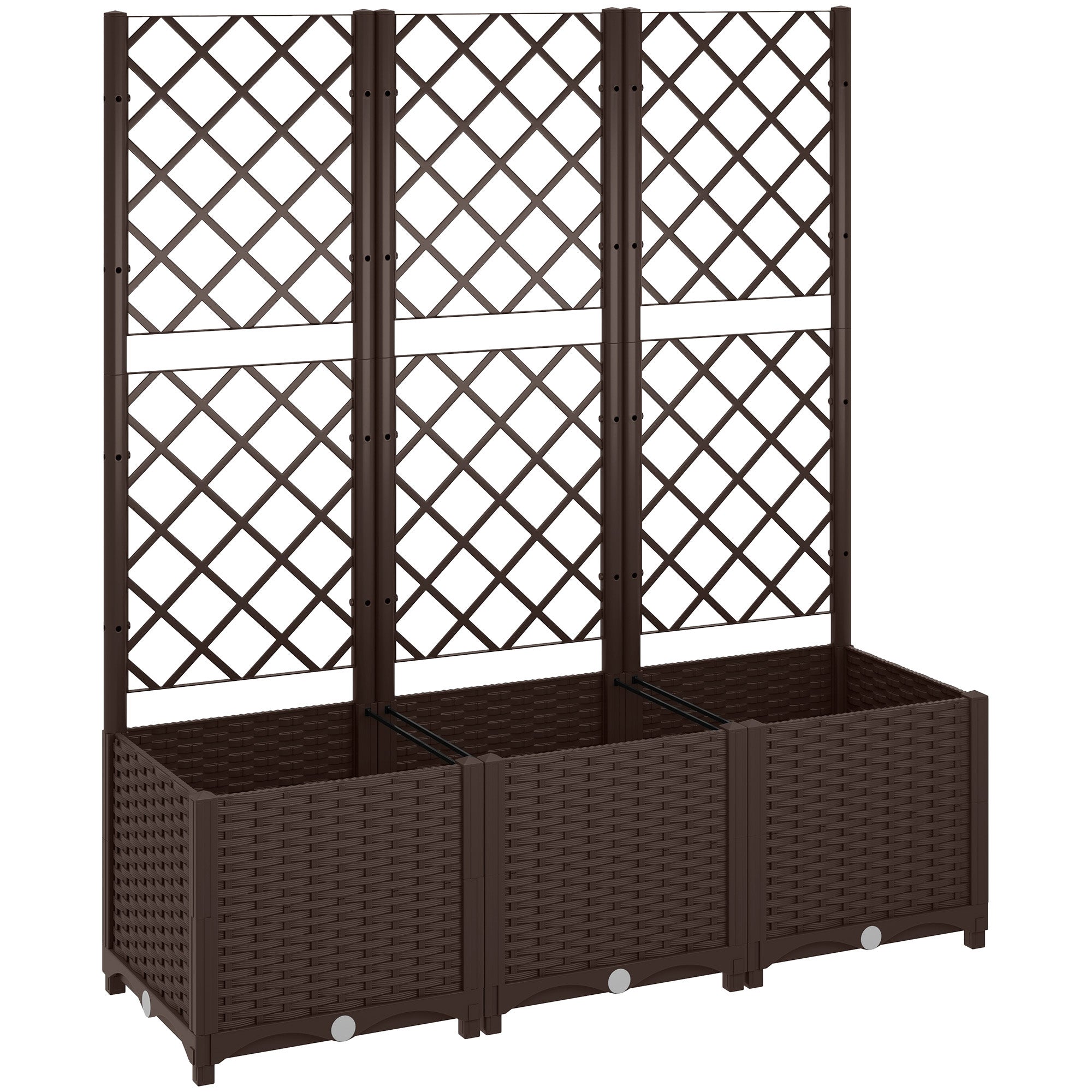 PP Garden Planter with Trellis Large Outdoor Planter with Drainage Holes Water Reservoirs for Climbing Plants Planter with Support for Garden Patio Terrace 120x40x135 cm Brown