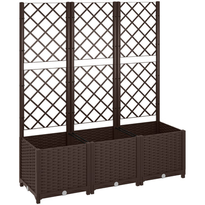 PP Garden Planter with Trellis Large Outdoor Planter with Drainage Holes Water Reservoirs for Climbing Plants Planter with Support for Garden Patio Terrace 120x40x135 cm Brown