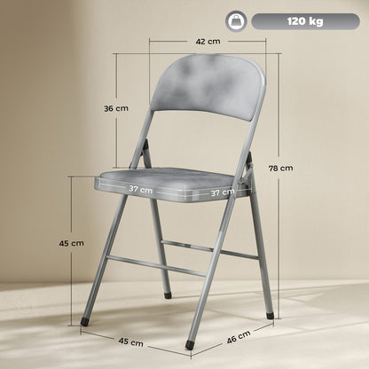 Set of 4 folding dining chairs, portable indoor chairs with velvet padded seats and backs, steel frame, holds up to 120kg, light grey