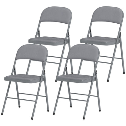 Set of 4 folding dining chairs, portable indoor chairs with velvet padded seats and backs, steel frame, holds up to 120kg, light grey