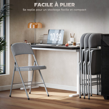 Set of 4 folding dining chairs, portable indoor chairs with velvet padded seats and backs, steel frame, holds up to 120kg, light grey