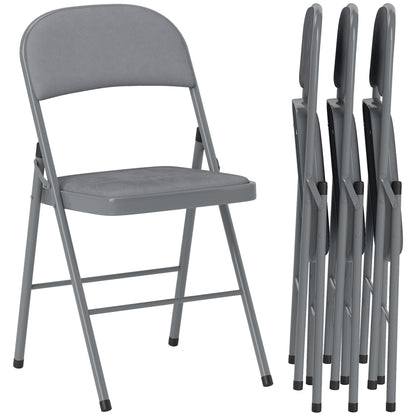 Set of 4 folding dining chairs, portable indoor chairs with velvet padded seats and backs, steel frame, holds up to 120kg, light grey