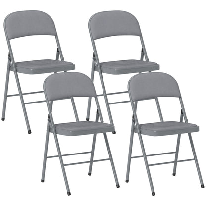 Set of 4 folding dining chairs, portable indoor chairs with velvet padded seats and backs, steel frame, holds up to 120kg, light grey
