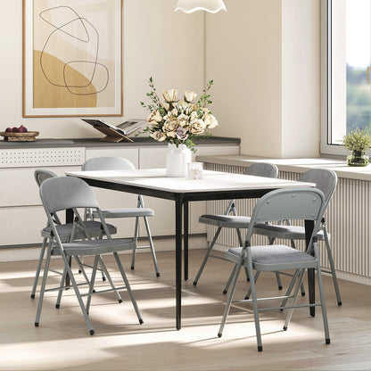 Set of 4 folding dining chairs, portable indoor chairs with velvet padded seats and backs, steel frame, holds up to 120kg, light grey