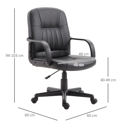 Ergonomic and Swivel Office Chair, Office Armchair with Adjustable Height in Faux Leather 60x60x94-103cm Black