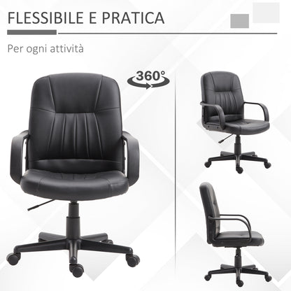 Ergonomic and Swivel Office Chair, Office Armchair with Adjustable Height in Faux Leather 60x60x94-103cm Black