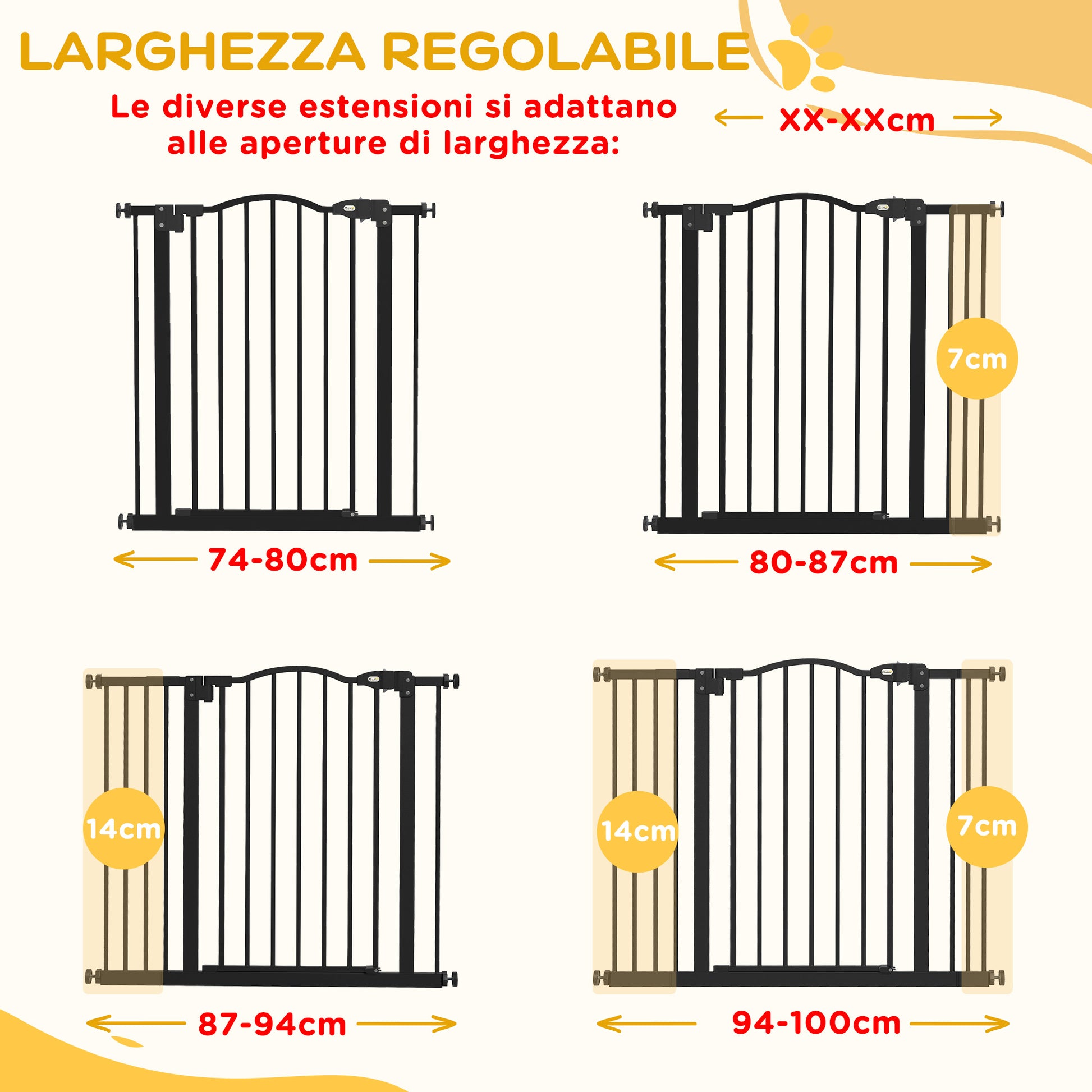 78 cm Indoor Dog Gate, Safety Dog Gate, Extendable Dog Barrier Gate 74-100 cm with Double Lock and Auto Close for Stairs and Door, Black
