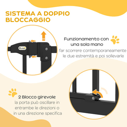 78 cm Indoor Dog Gate, Safety Dog Gate, Extendable Dog Barrier Gate 74-100 cm with Double Lock and Auto Close for Stairs and Door, Black