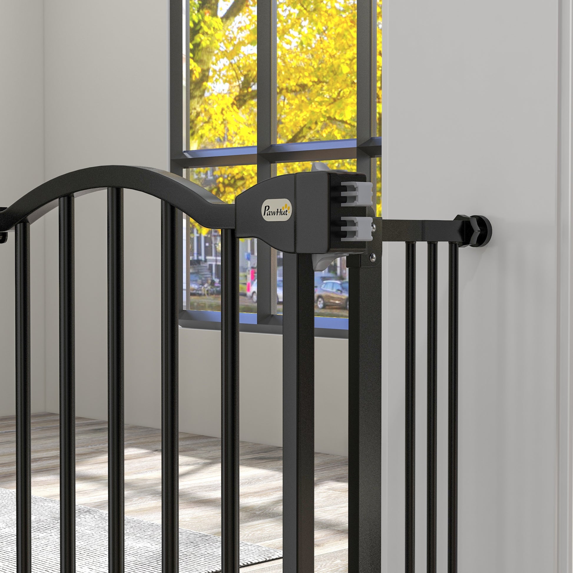 78 cm Indoor Dog Gate, Safety Dog Gate, Extendable Dog Barrier Gate 74-100 cm with Double Lock and Auto Close for Stairs and Door, Black