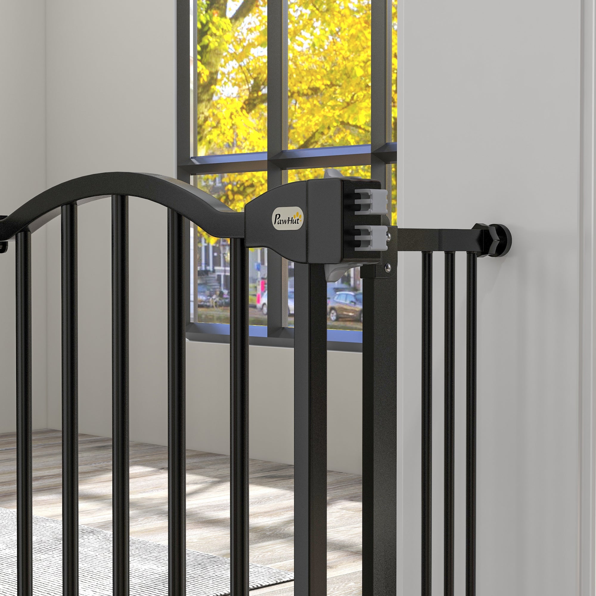78 cm Indoor Dog Gate, Safety Dog Gate, Extendable Dog Barrier Gate 74-100 cm with Double Lock and Auto Close for Stairs and Door, Black