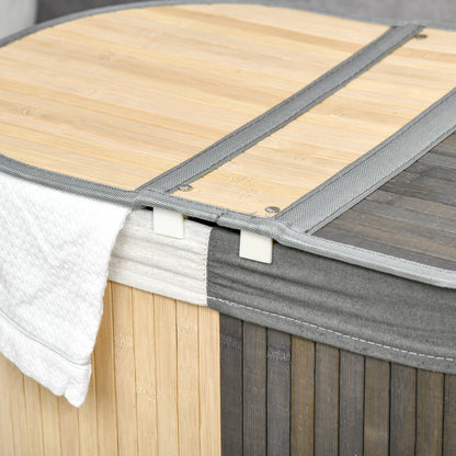 Bamboo Laundry Basket with 100L Capacity Laundry Hamper with Flip Lid and Removable 2-Compartment Bag 62.5x37x60.5 cm Gray and Natural